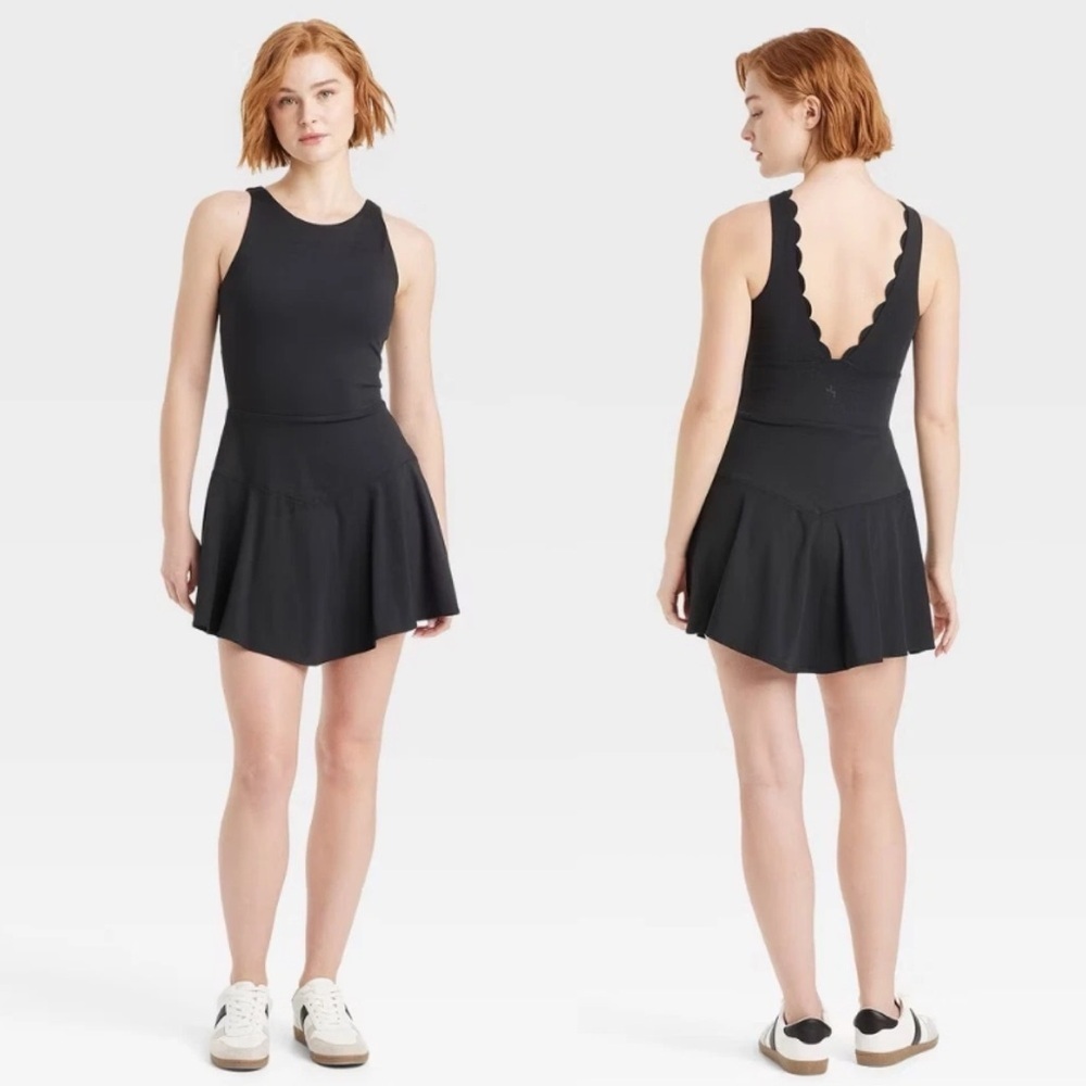 NWT JoyLab Womens Scallop Detail Active Dress Black Size XS
